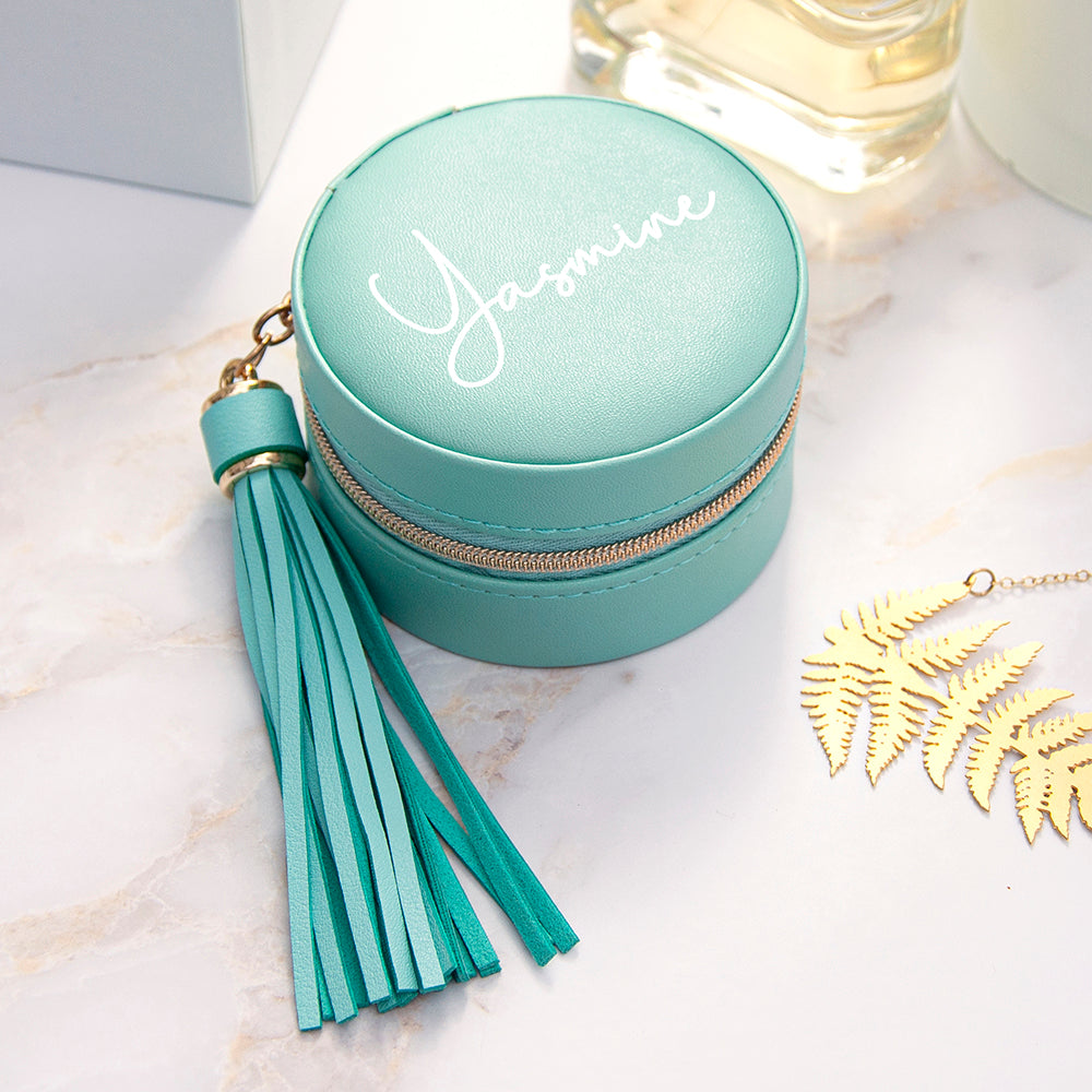 Personalised Turquoise Travel Jewellery Case with Tassel - Lovesakes