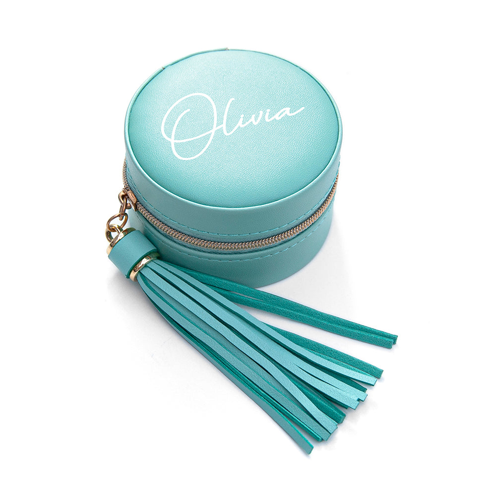 Personalised Turquoise Travel Jewellery Case with Tassel - Lovesakes