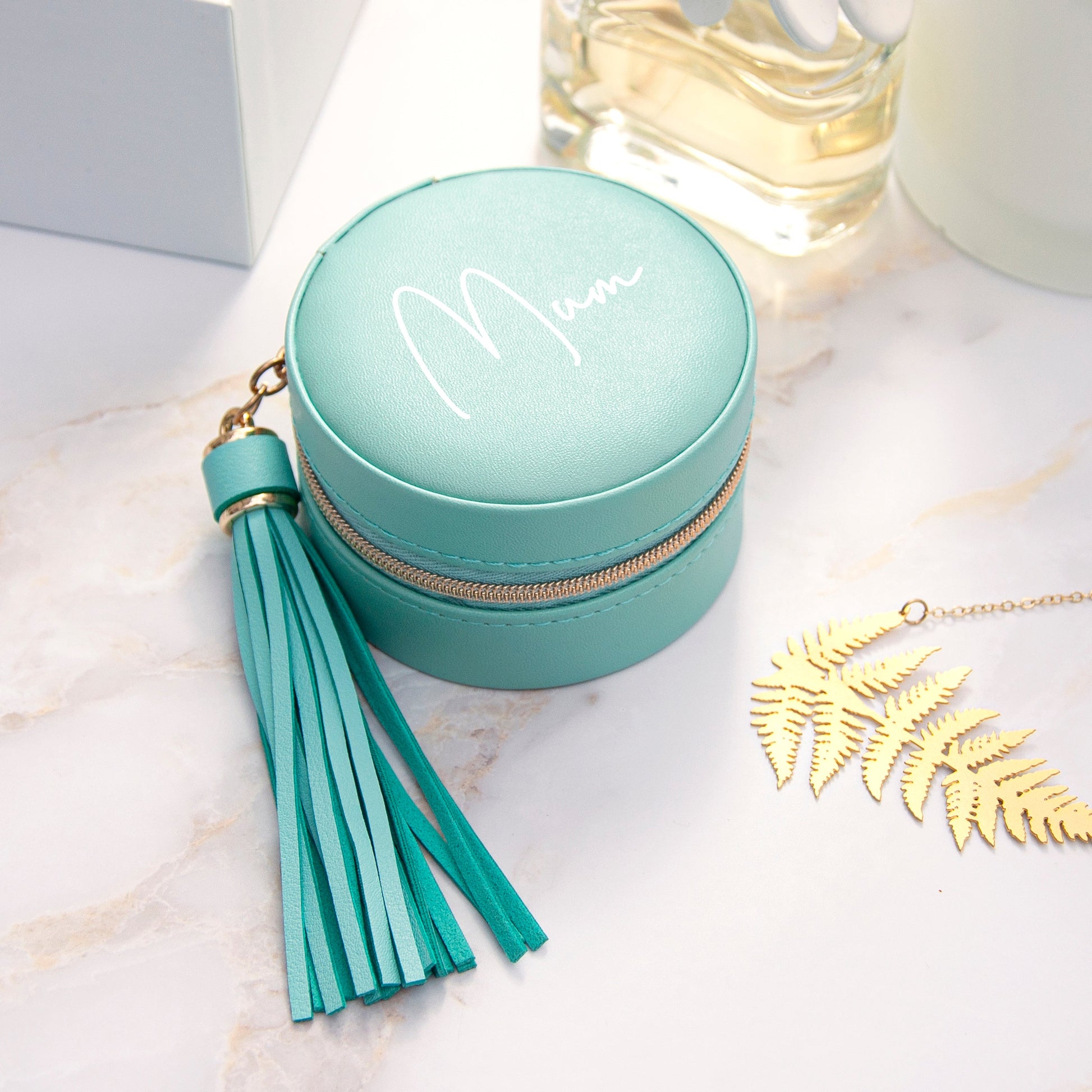 Personalised Turquoise Travel Jewellery Case with Tassel - Lovesakes