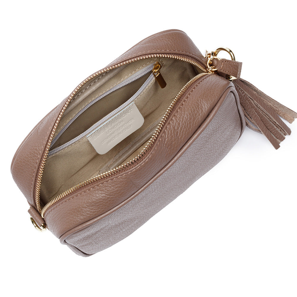 Personalized Cross Body Leather Mini Bag - Taupe