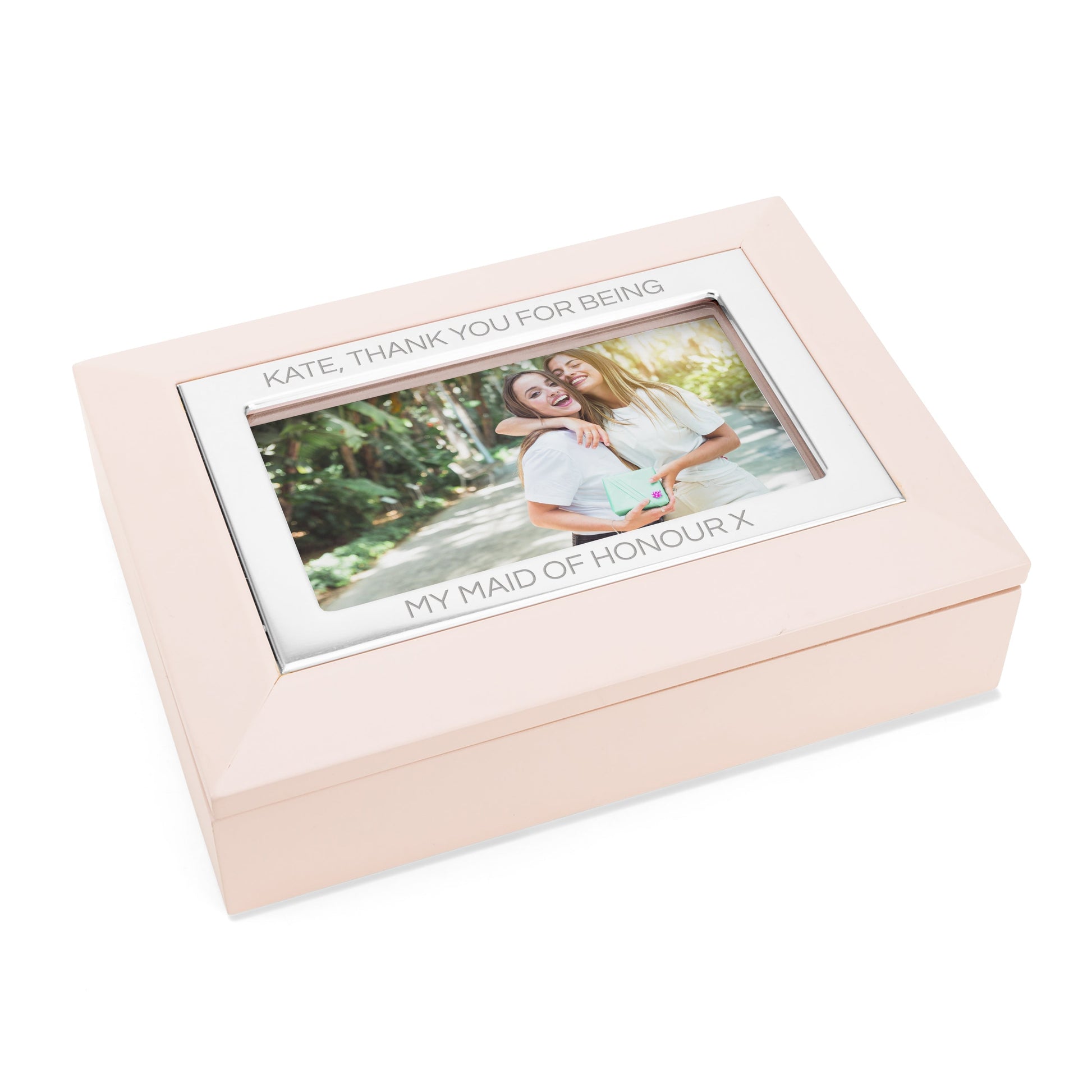 Personalized Blush Pink & Silver Photo Jewellery Box - Lovesakes