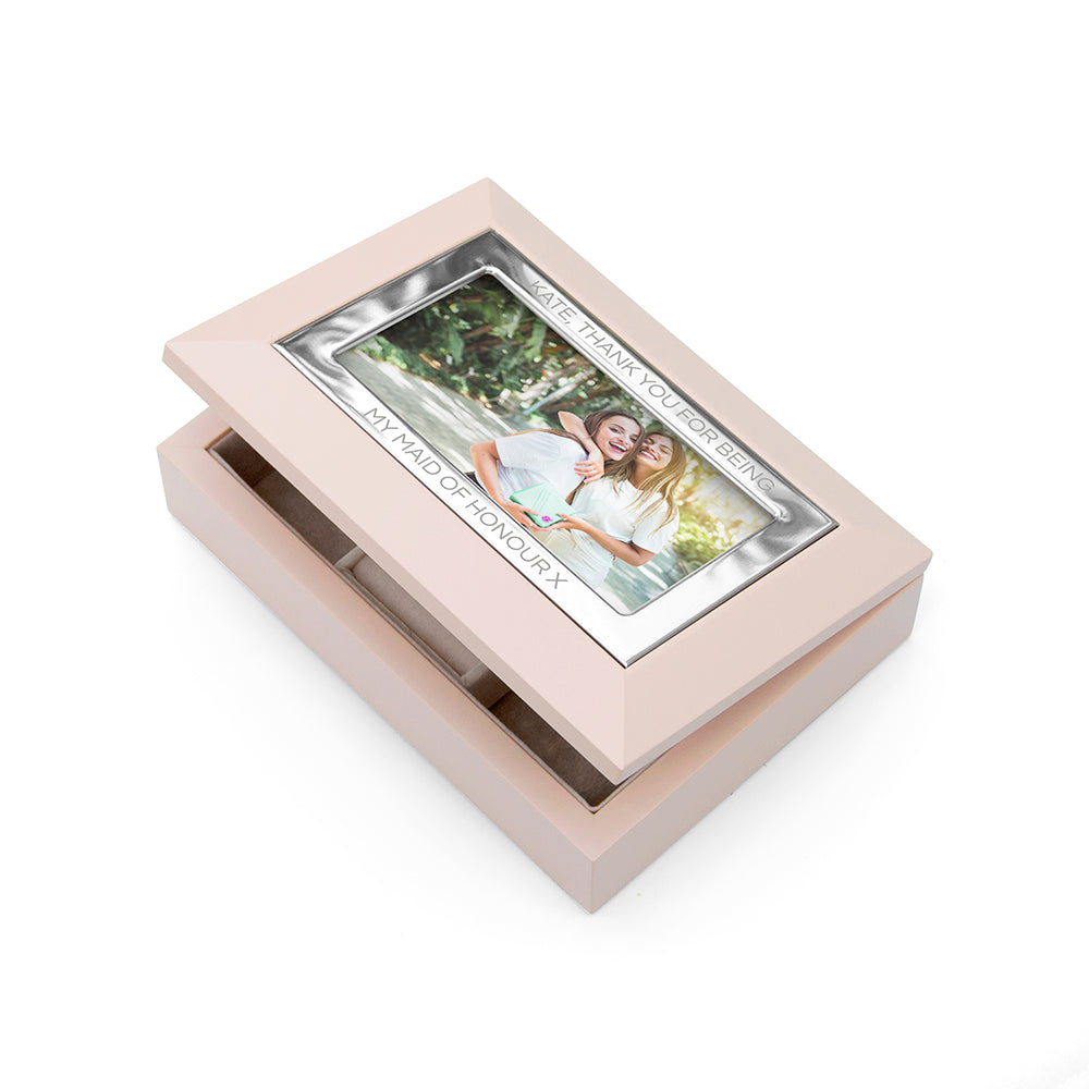 Personalized Blush Pink & Silver Photo Jewellery Box - Lovesakes