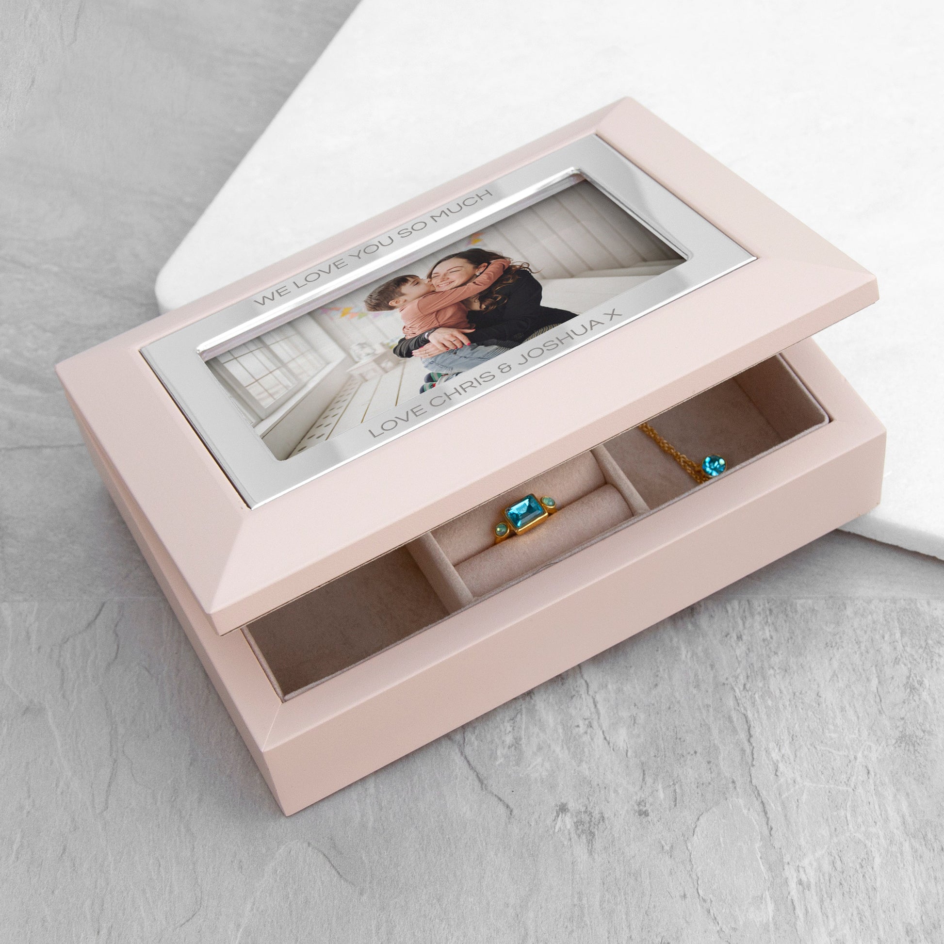 Personalized Blush Pink & Silver Photo Jewellery Box - Lovesakes