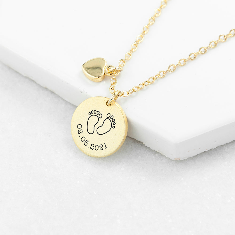 Personalized Baby Feet Matte Heart & Disc Necklace - Lovesakes