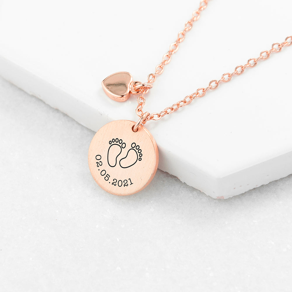 Personalized Baby Feet Matte Heart & Disc Necklace - Lovesakes