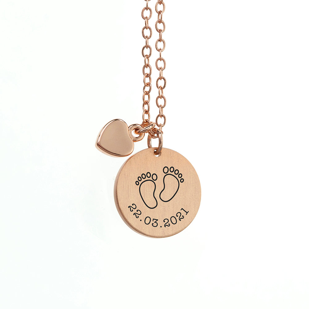 Personalized Baby Feet Matte Heart & Disc Necklace - Lovesakes