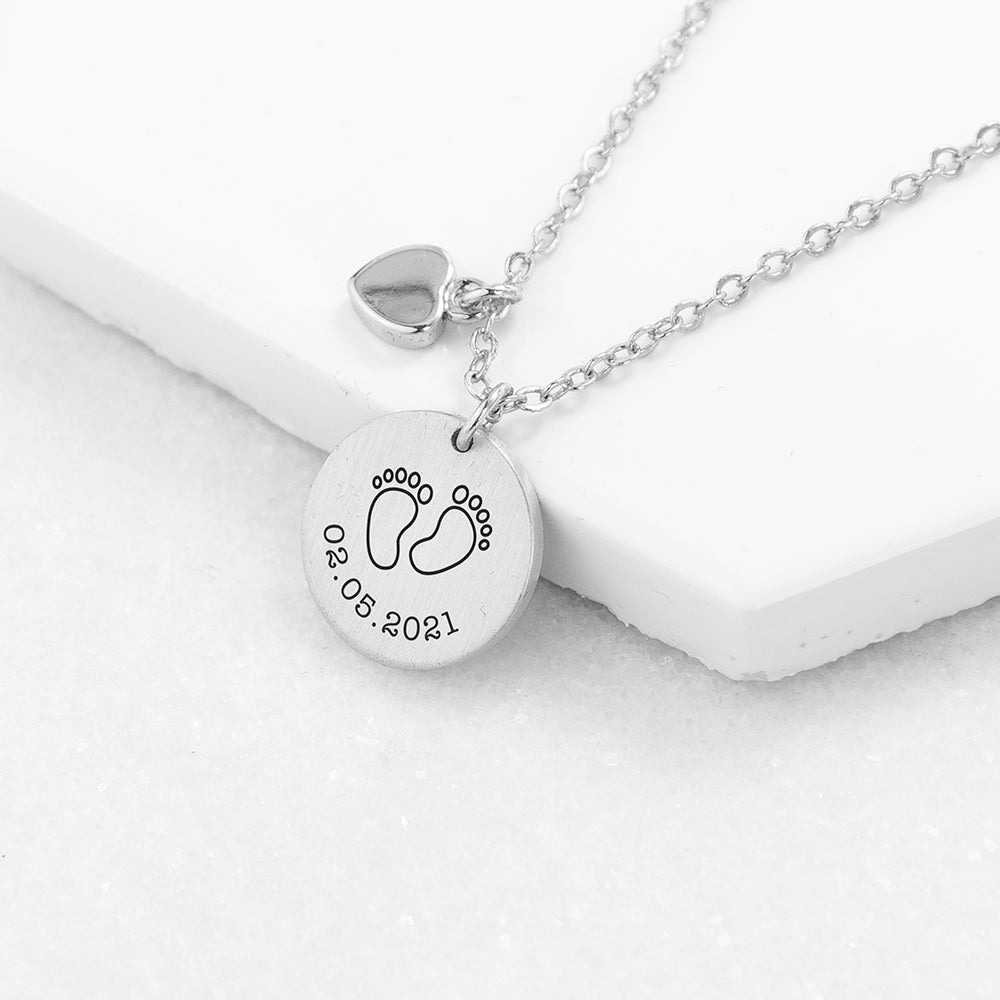 Personalized Baby Feet Matte Heart & Disc Necklace - Lovesakes