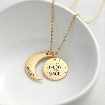 Engraved Moon & Back Necklace