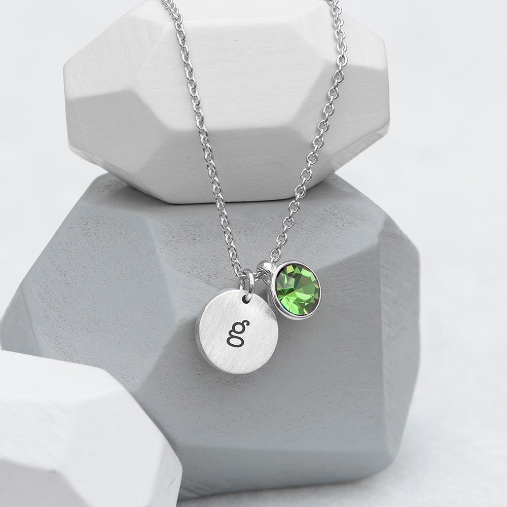 Personalized Monogram Silver Birthstone Crystal and Disc Necklace - Lovesakes