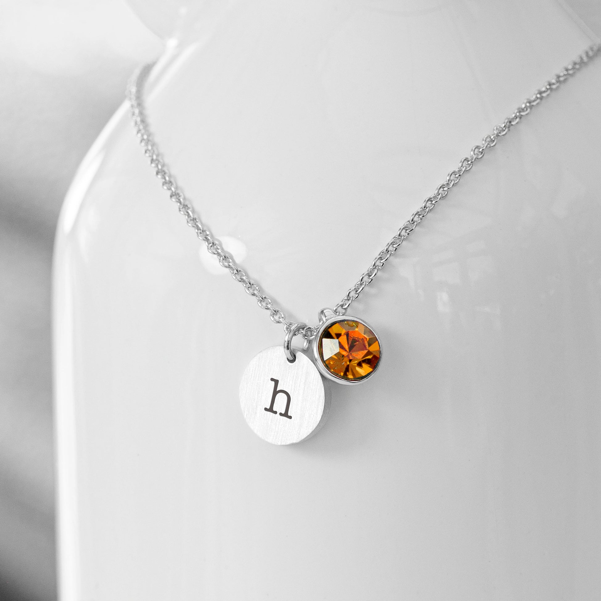 Personalized Monogram Silver Birthstone Crystal and Disc Necklace - Lovesakes