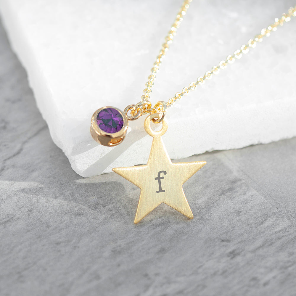 Personalized Gold Star Birthstone Crystal Necklace