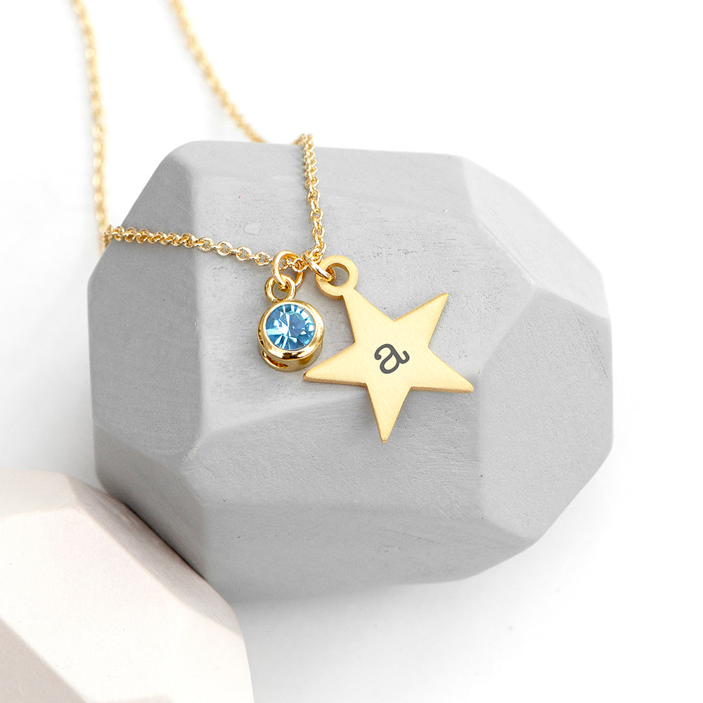 Personalized Gold Star Birthstone Crystal Necklace