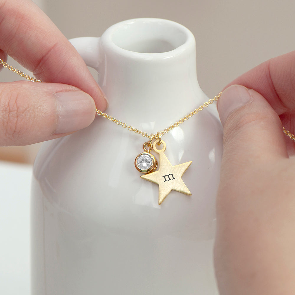 Personalized Gold Star Birthstone Crystal Necklace