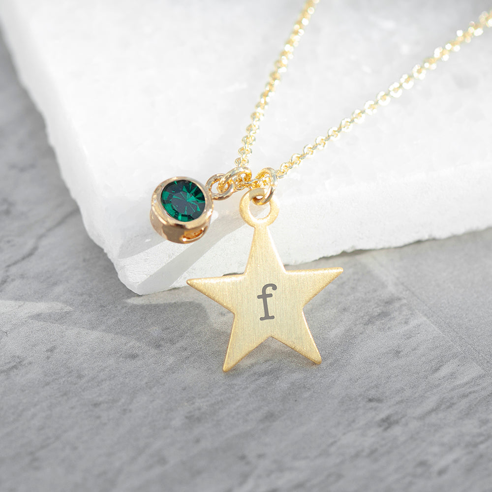 Personalized Gold Star Birthstone Crystal Necklace