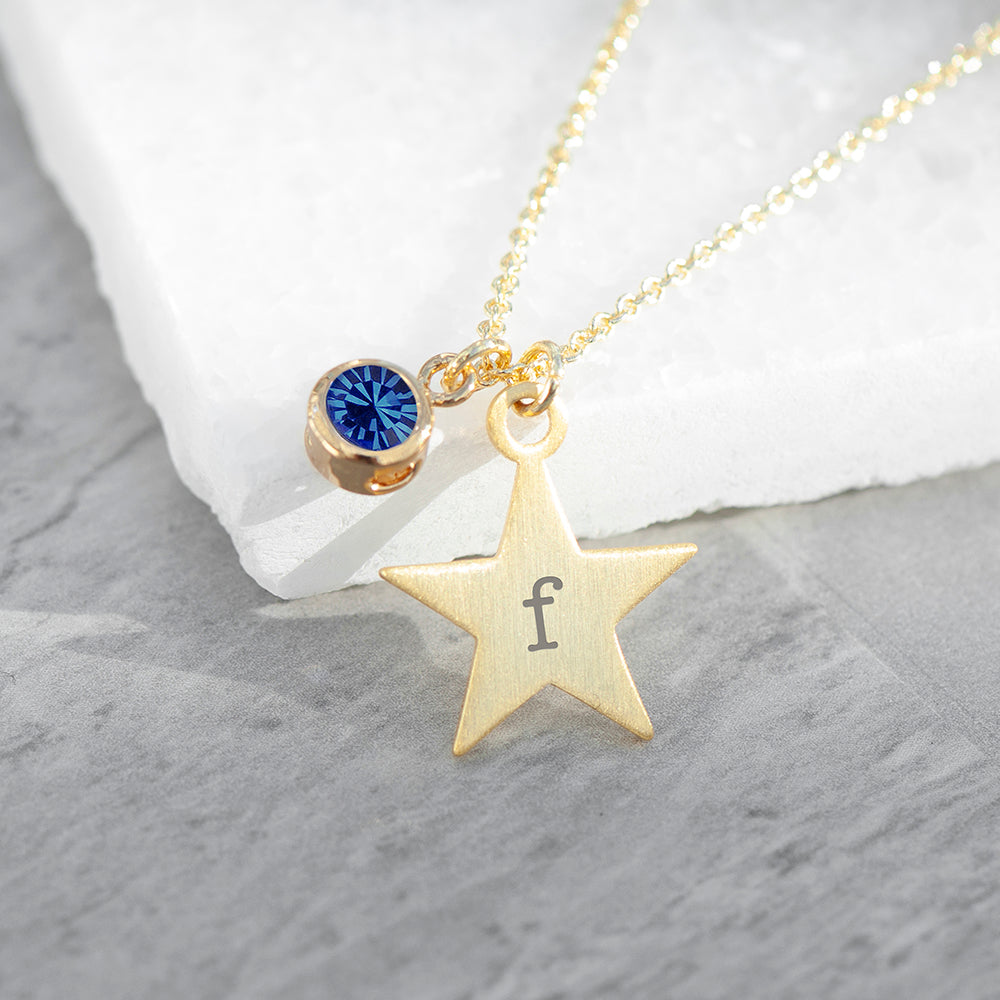 Personalized Gold Star Birthstone Crystal Necklace