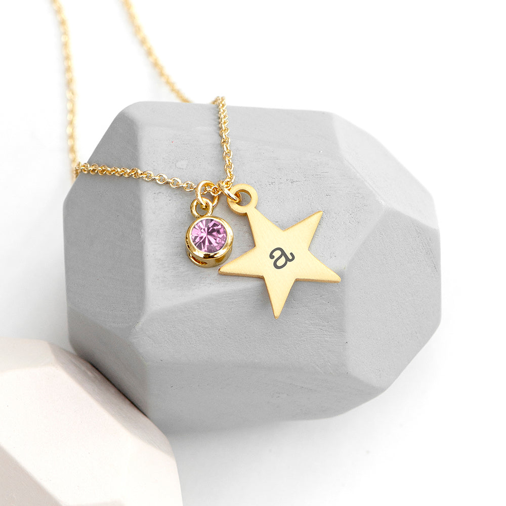 Personalized Gold Star Birthstone Crystal Necklace