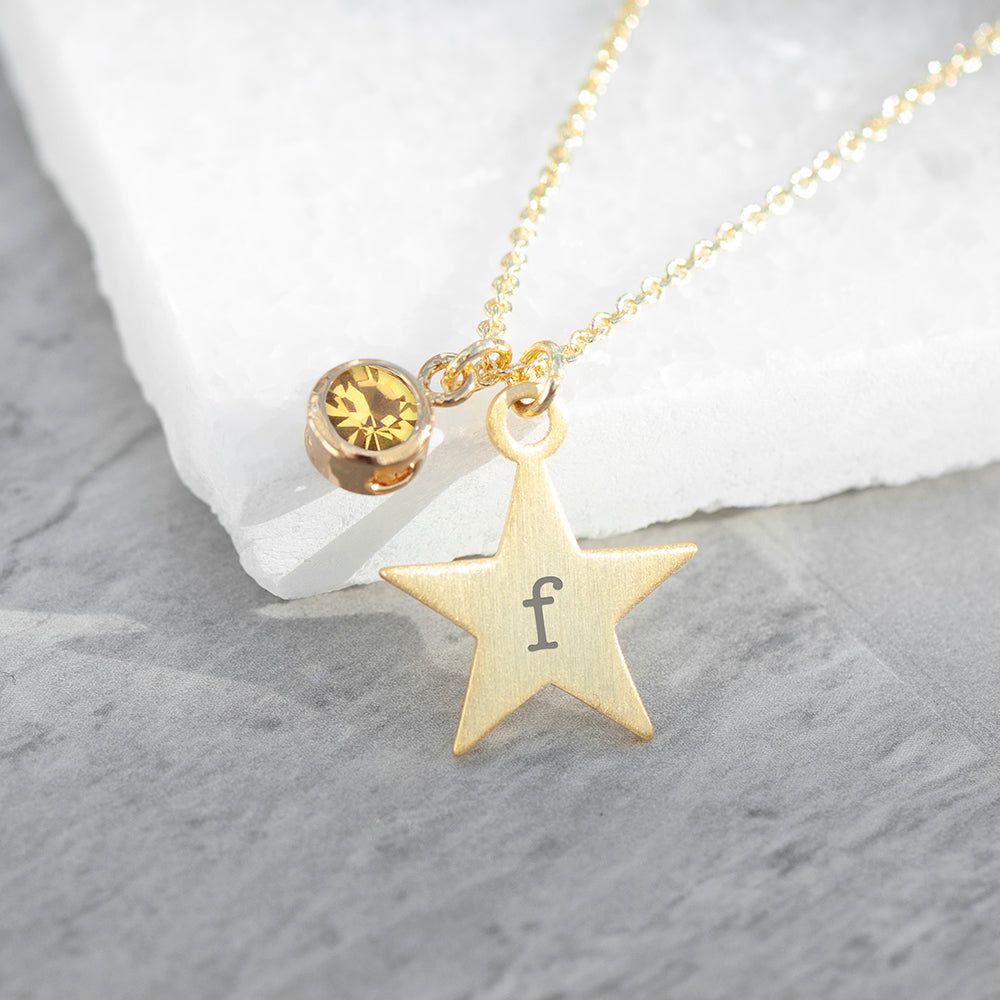 Personalized Gold Star Birthstone Crystal Necklace