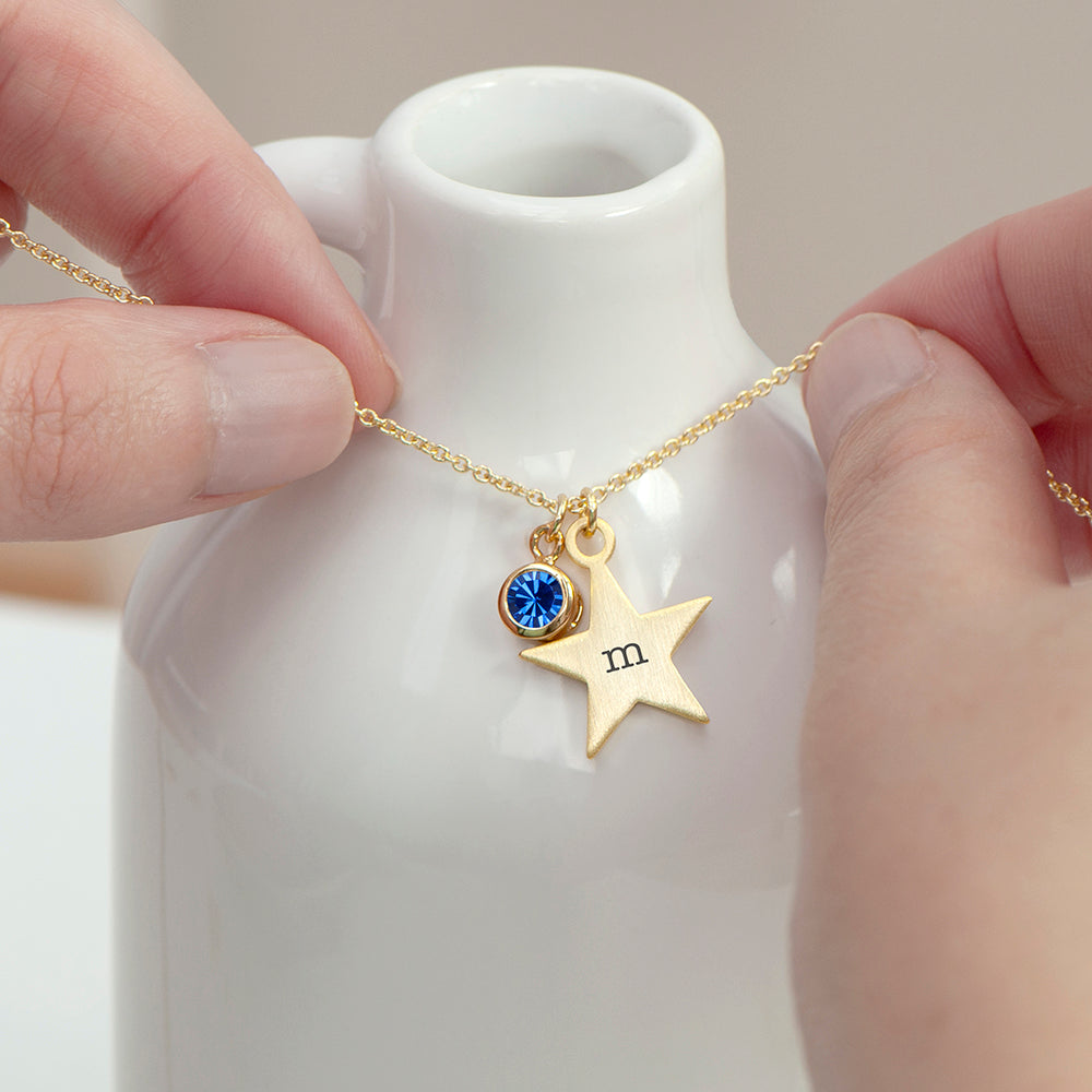 Personalized Gold Star Birthstone Crystal Necklace
