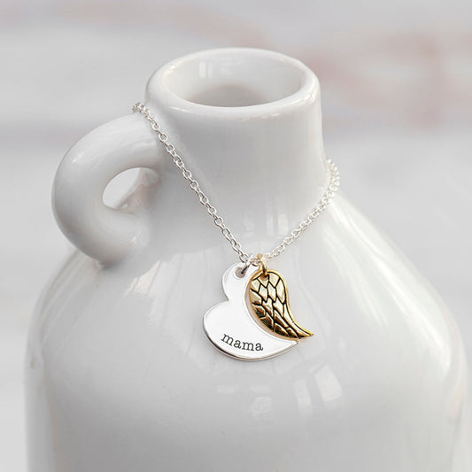 Engraved Heart and Wing Necklace