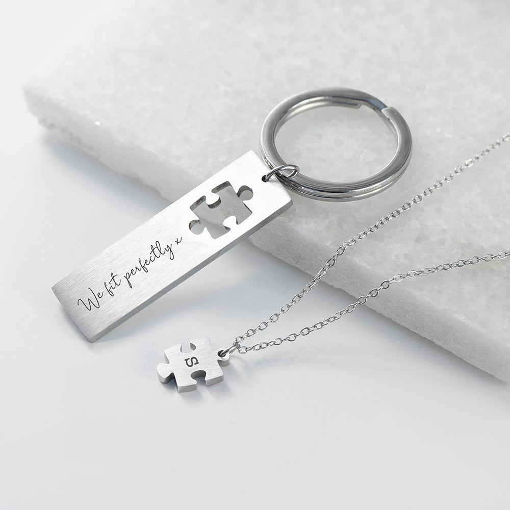 Personalised Puzzle Necklace & Keyring Set - Lovesakes