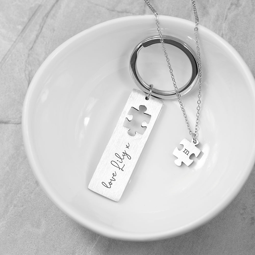 Personalised Puzzle Necklace & Keyring Set - Lovesakes