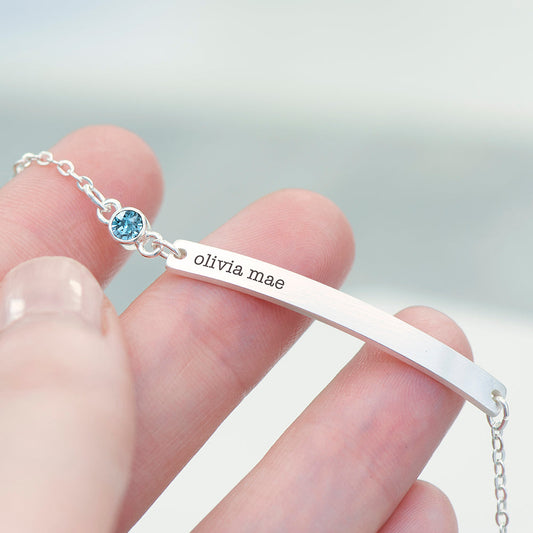 Engraved Silver Birthstone Swarovski Crystal Bracelet