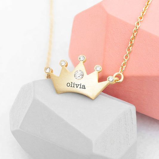 Engraved Princess Crown Necklace