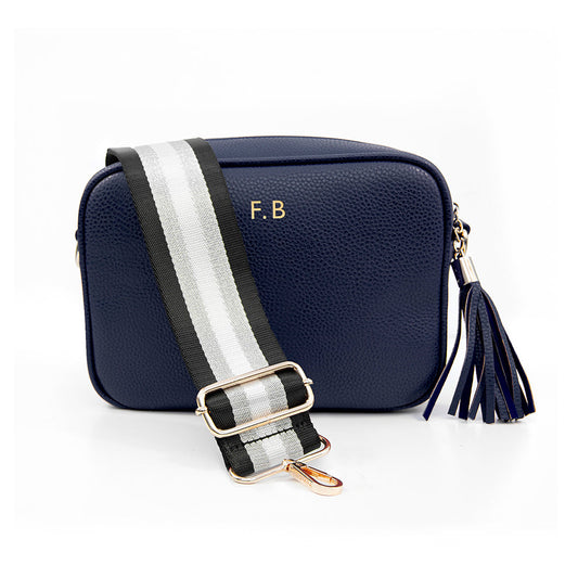 Personalized Vegan Leather Crossbody Bag - Navy