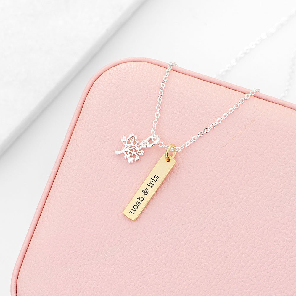 Personalized Tree of Life Vertical Bar Necklace - Lovesakes