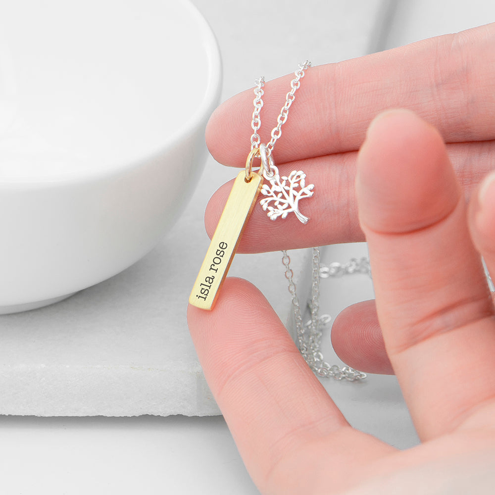 Personalized Tree of Life Vertical Bar Necklace - Lovesakes