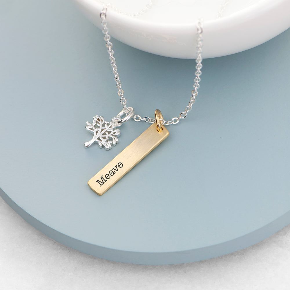 Personalized Tree of Life Vertical Bar Necklace - Lovesakes