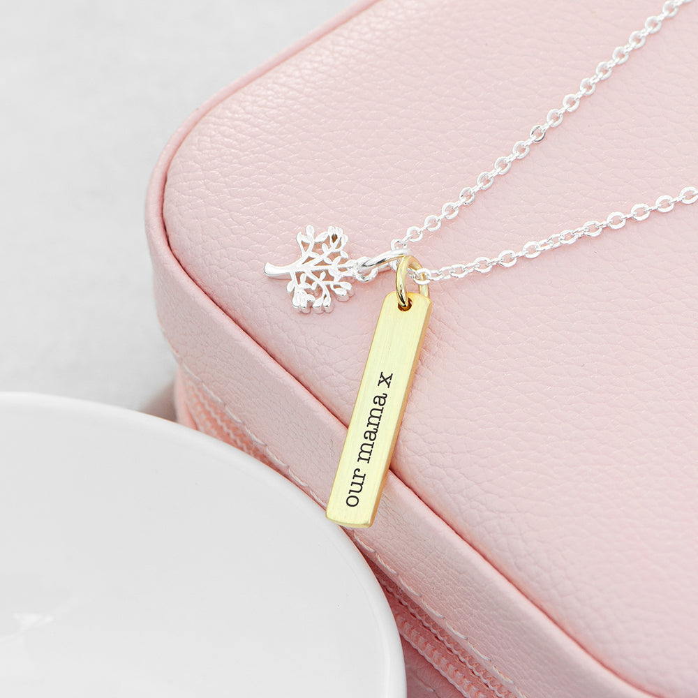 Personalized Tree of Life Vertical Bar Necklace - Lovesakes