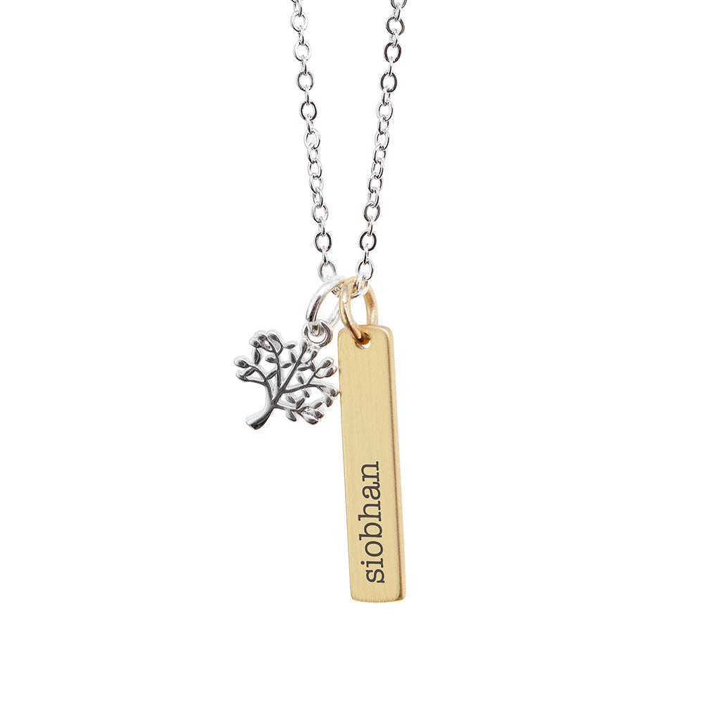 Personalized Tree of Life Vertical Bar Necklace - Lovesakes