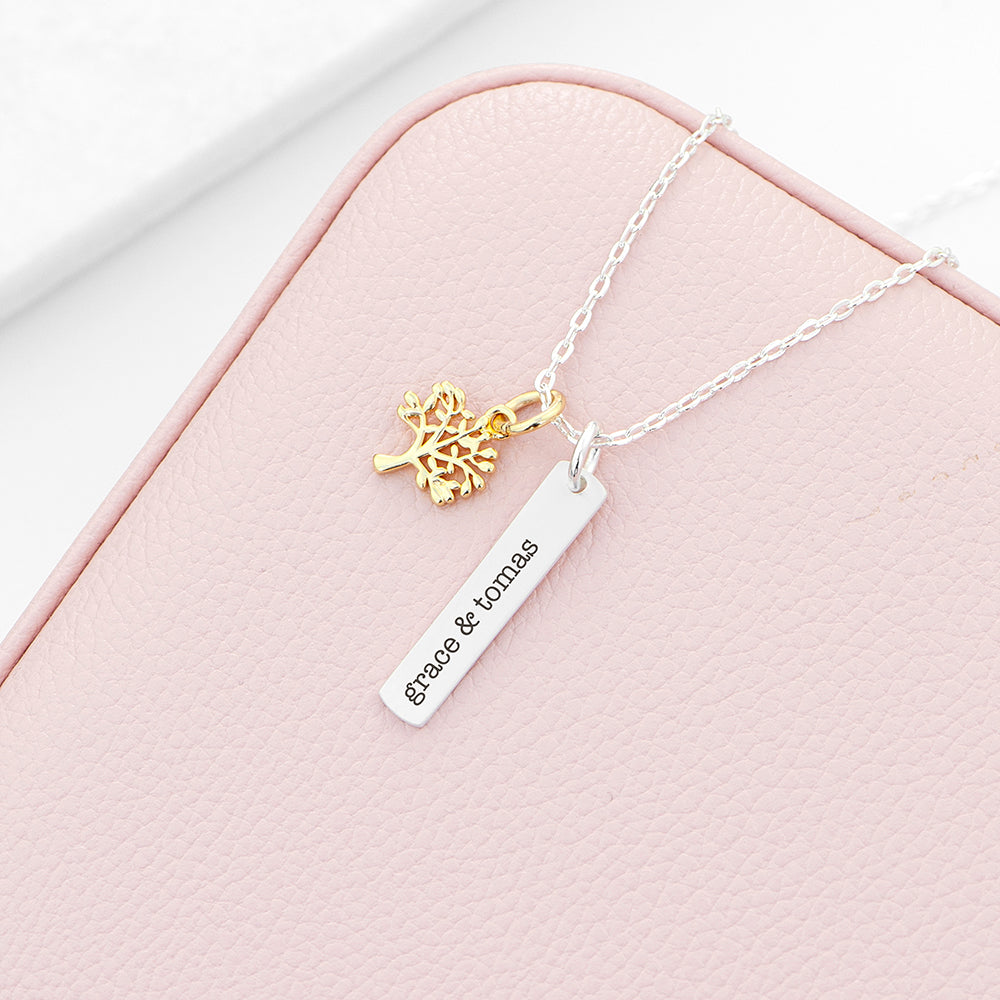 Personalized Tree of Life Vertical Bar Necklace - Lovesakes