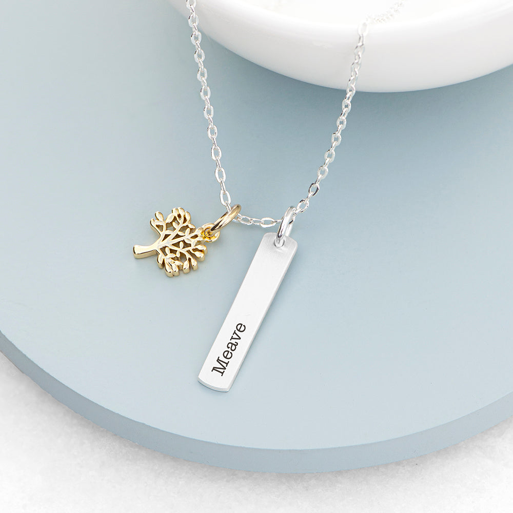 Personalized Tree of Life Vertical Bar Necklace - Lovesakes