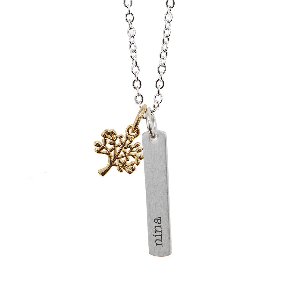 Personalized Tree of Life Vertical Bar Necklace - Lovesakes