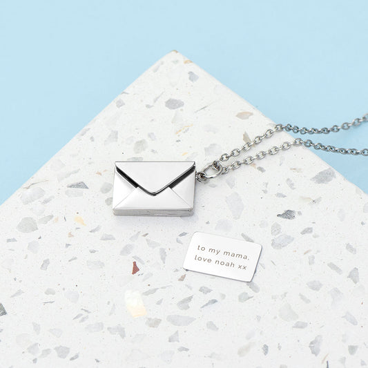 Engraved Secret Message Envelope Necklace