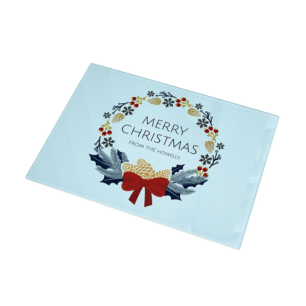 Personalised Christmas Wreath Glass Worktop Saver