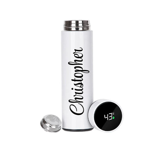 Engraved Thermos with Temperature Display in Black