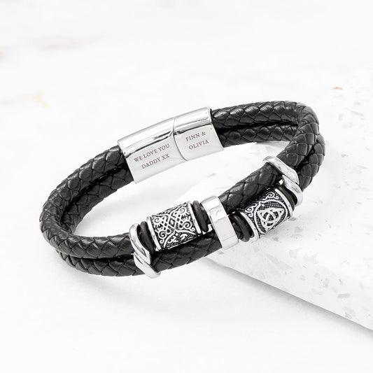 Engraved Men's Celtic Knot Leather Bracelet