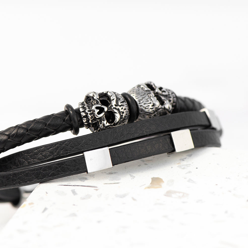 Personalized Men's Skulls Leather Rope Bracelet - Lovesakes