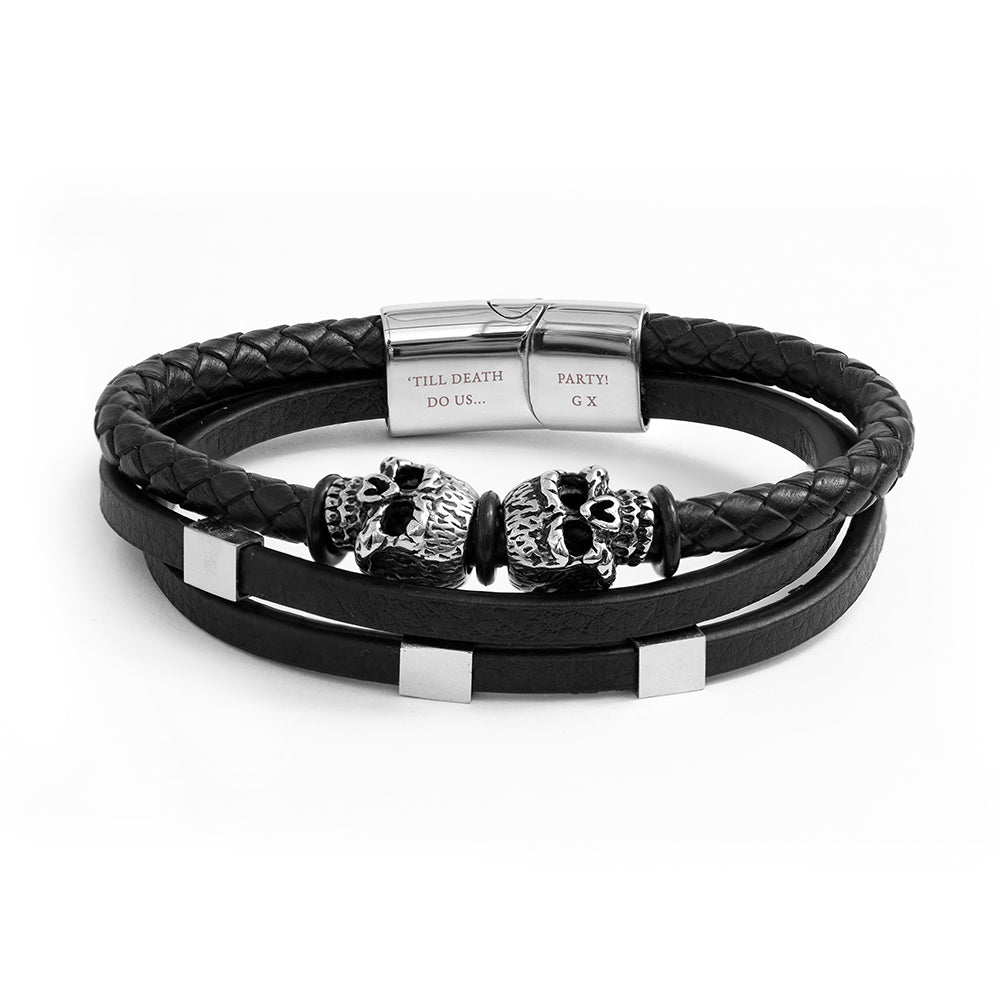 Personalized Men's Skulls Leather Rope Bracelet - Lovesakes