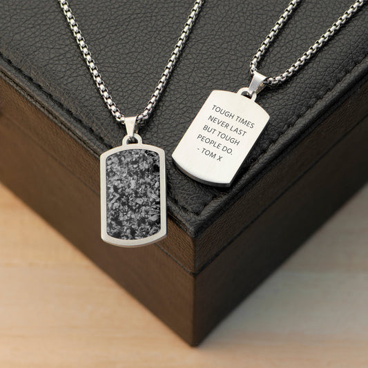 Engraved Dog Tag Necklace – Snowflake Obsidian
