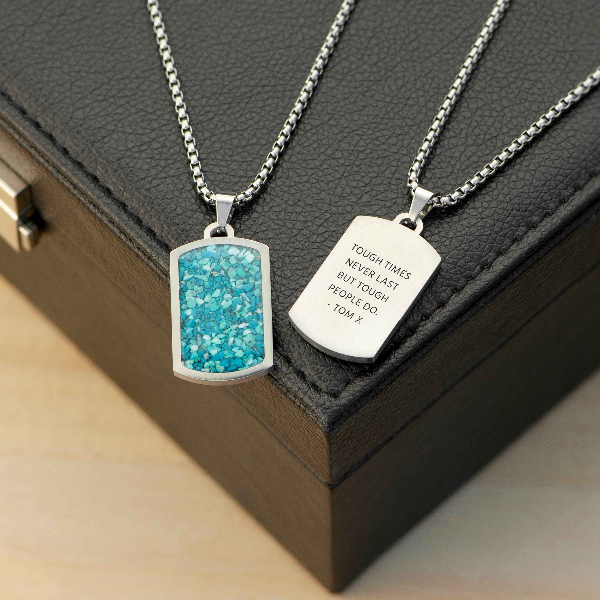 Engraved Men's Blue Turquoise Dog Tag Necklace