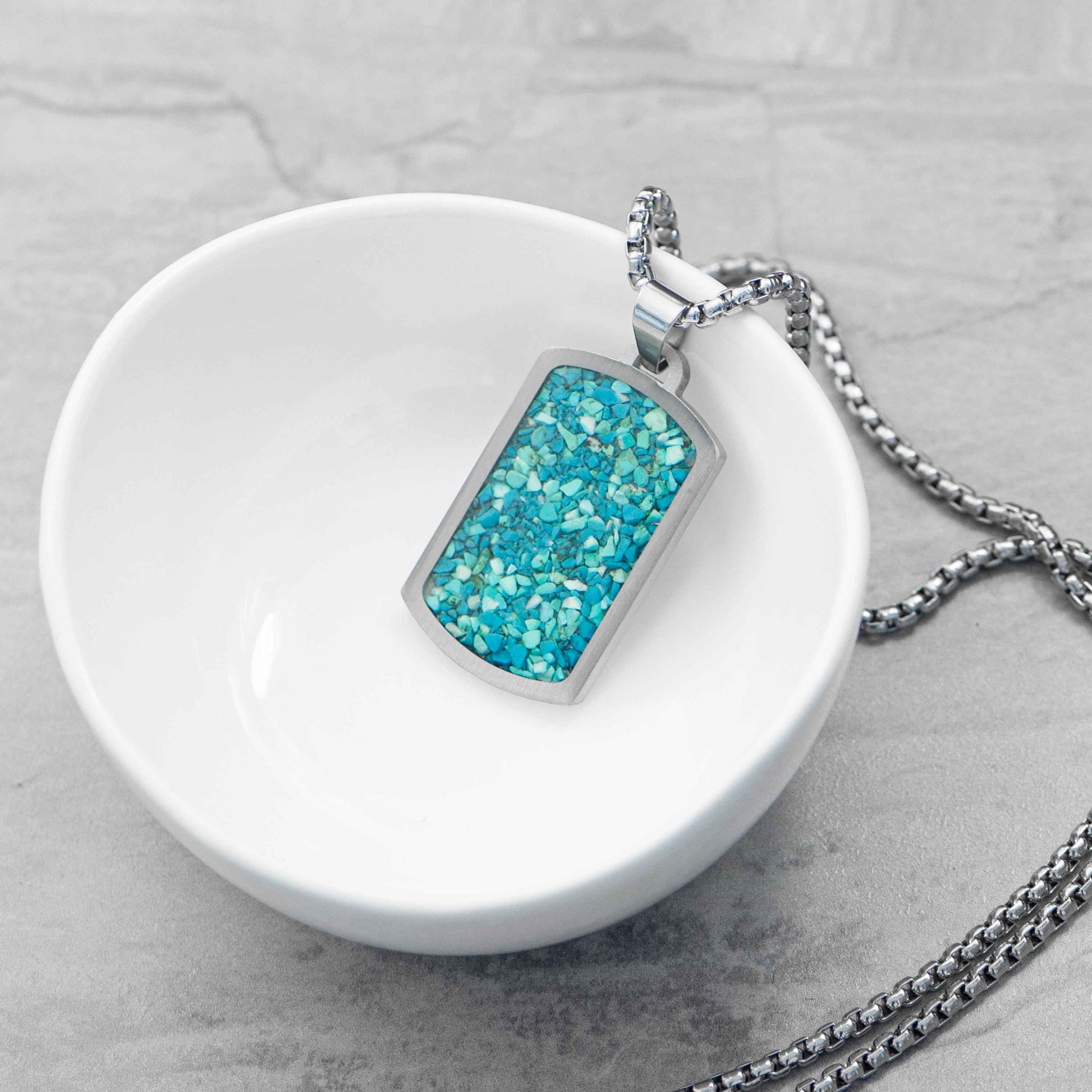 Engraved Men's Blue Turquoise Dog Tag Necklace