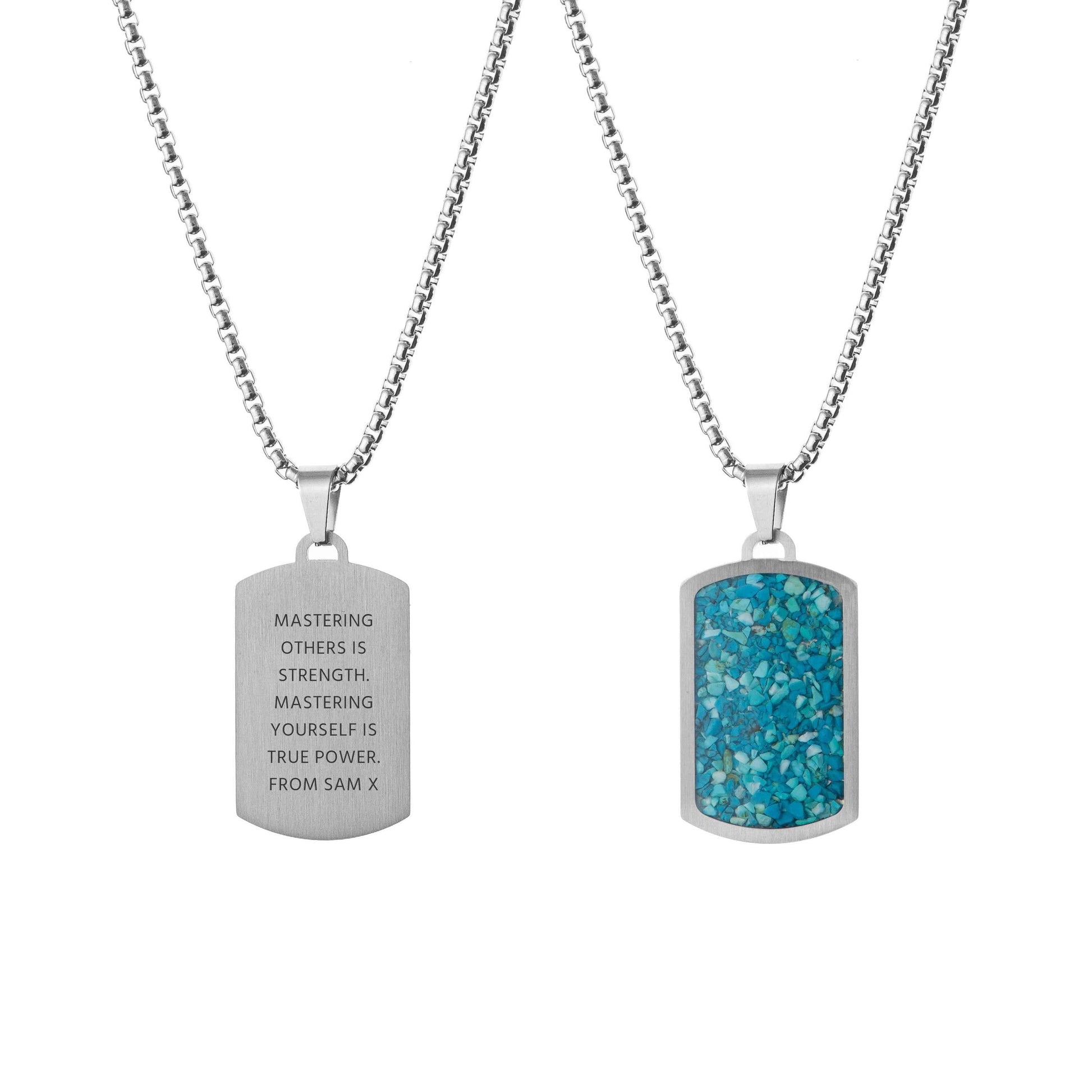 Engraved Men's Blue Turquoise Dog Tag Necklace