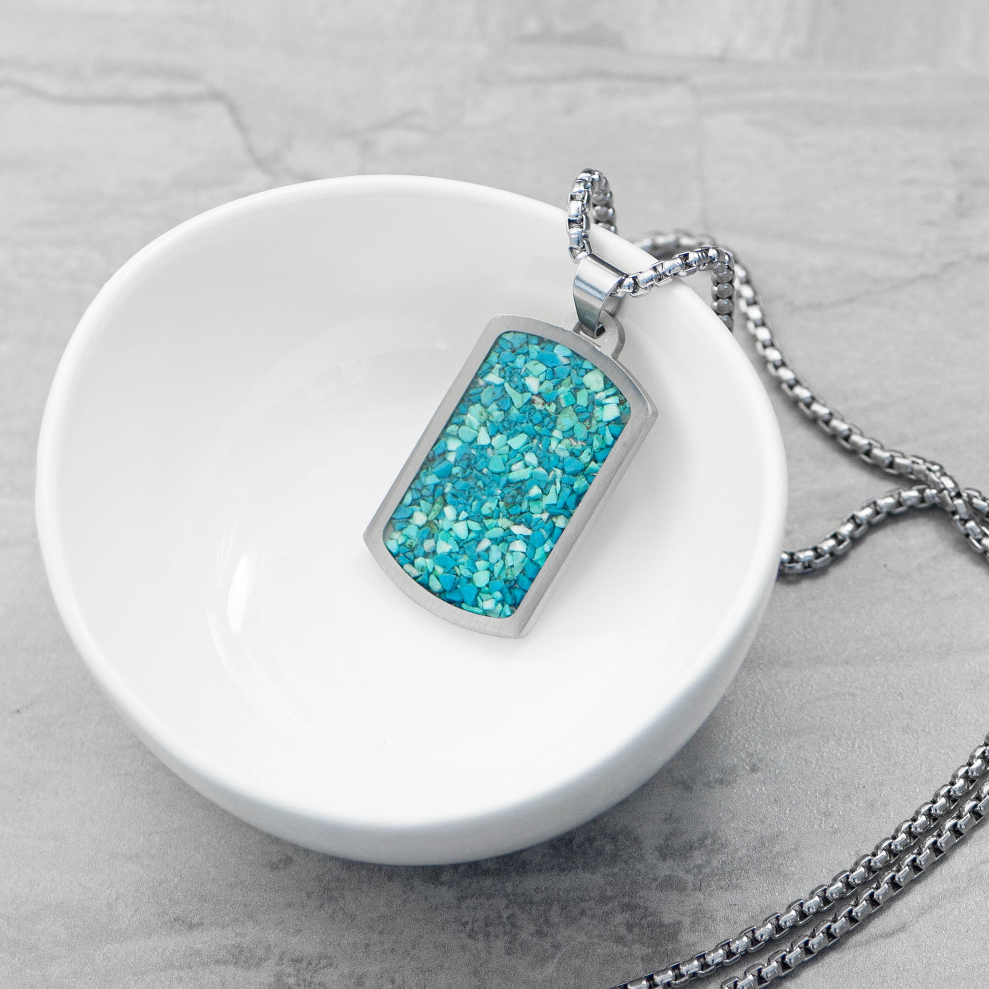Personalized Men’s Dog Tag Gemstone Necklace | Blue Turquoise