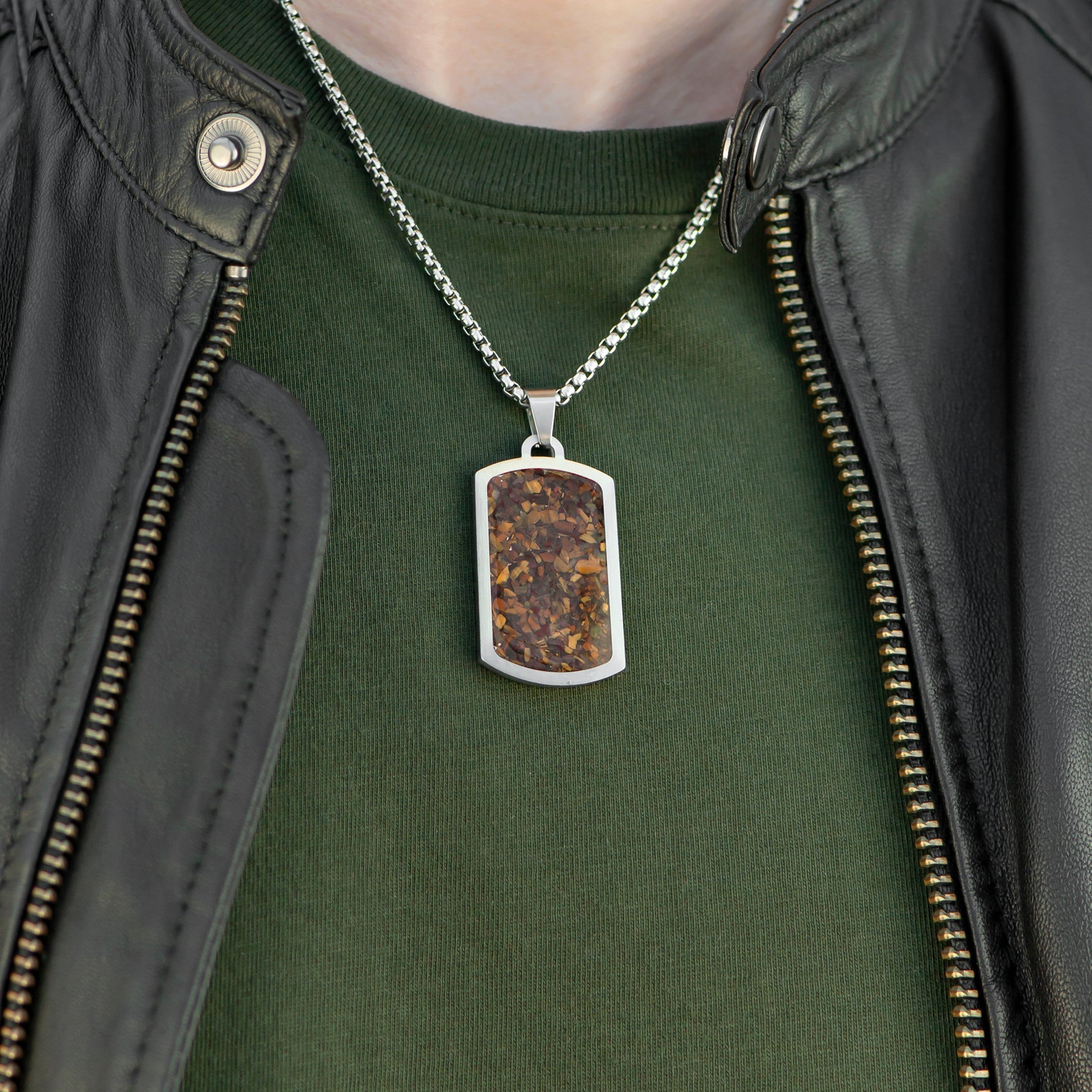 Personalized Men’s Dog Tag Gemstone Necklace | Tigers-Eye