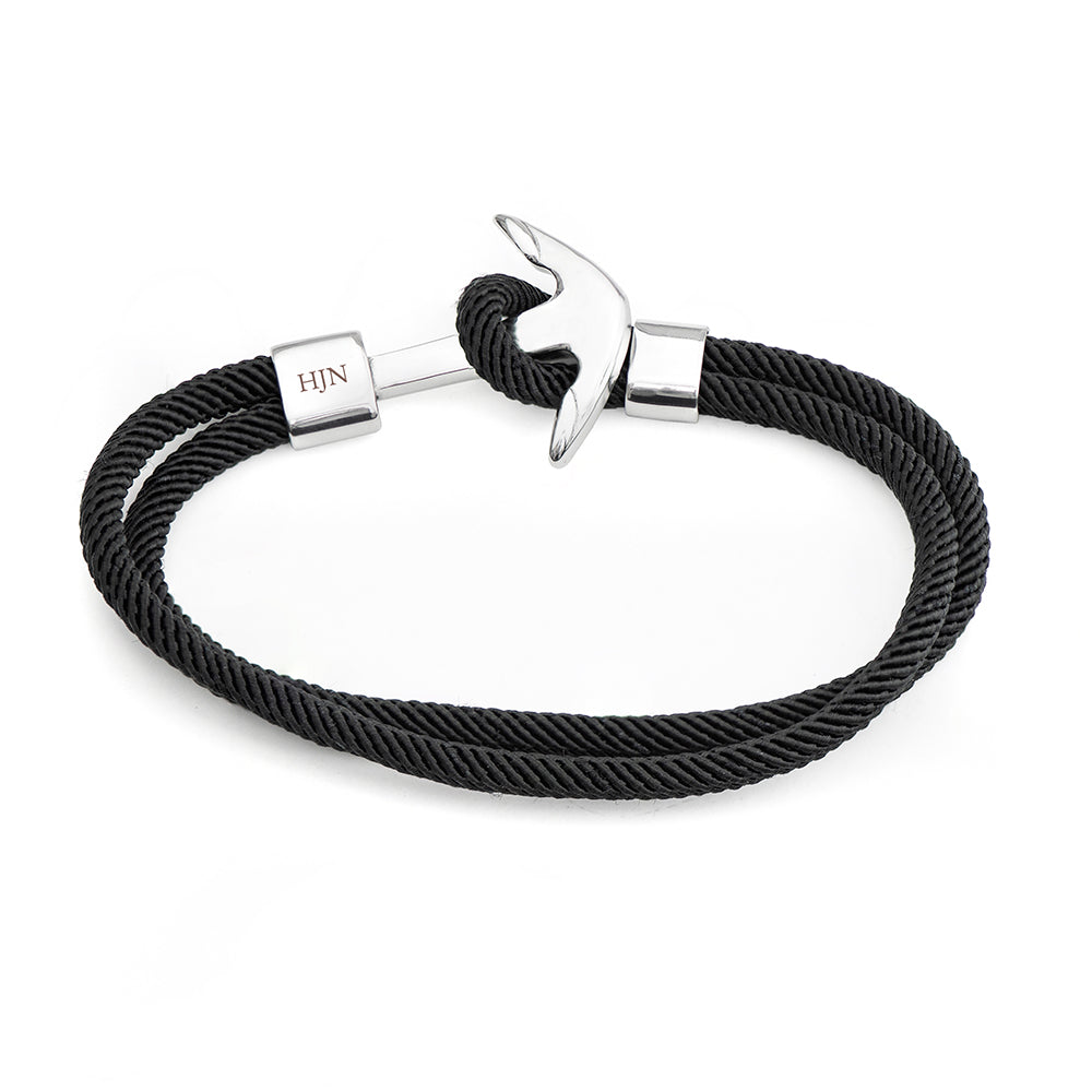 Personalized Men's Black Rope Nautical Anchor Bracelet - Lovesakes