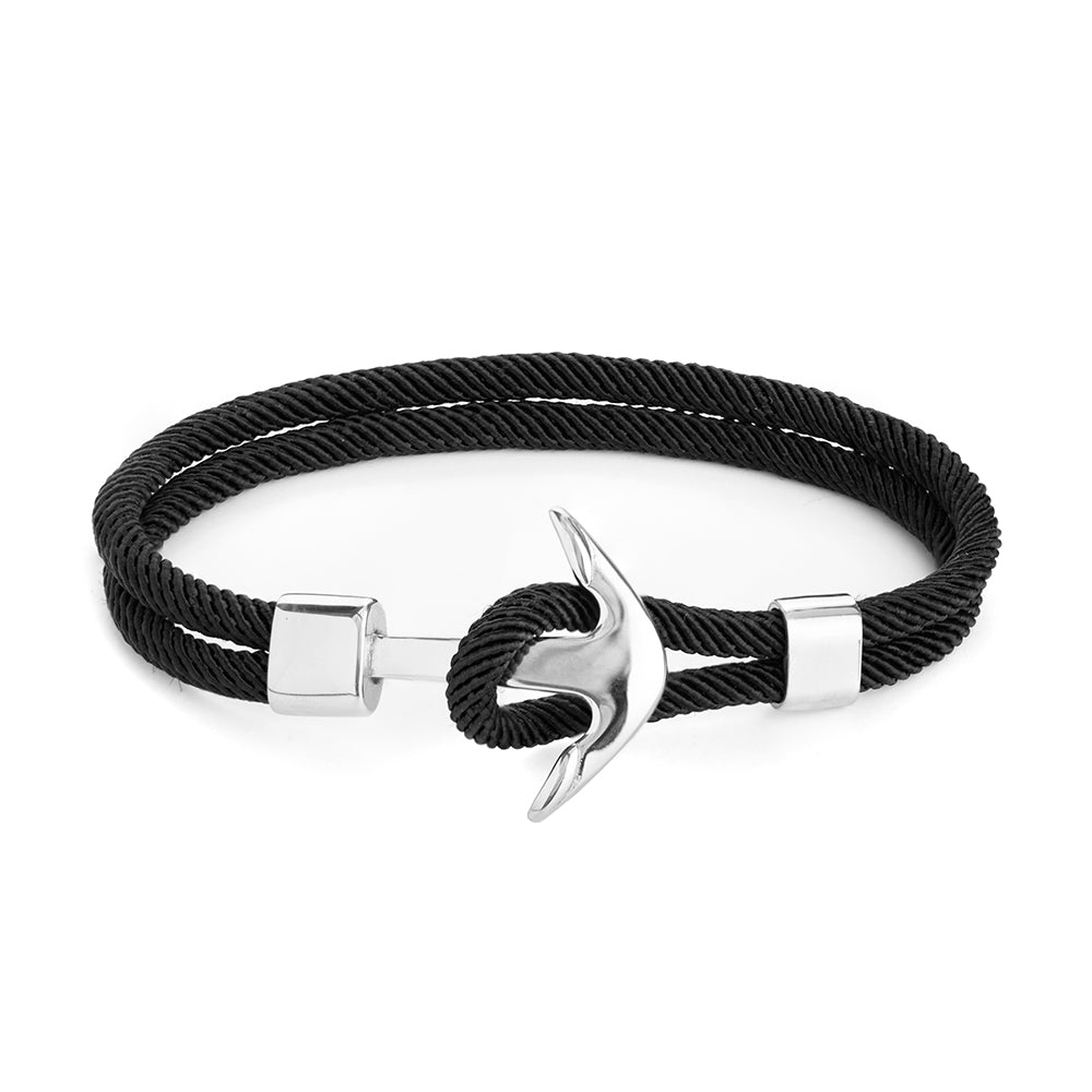 Personalized Men's Black Rope Nautical Anchor Bracelet - Lovesakes